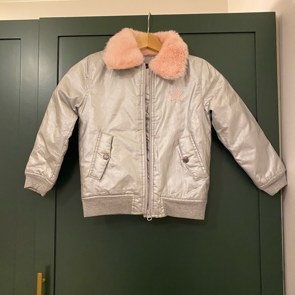 Silver Jacket with Pink Fur Collar
